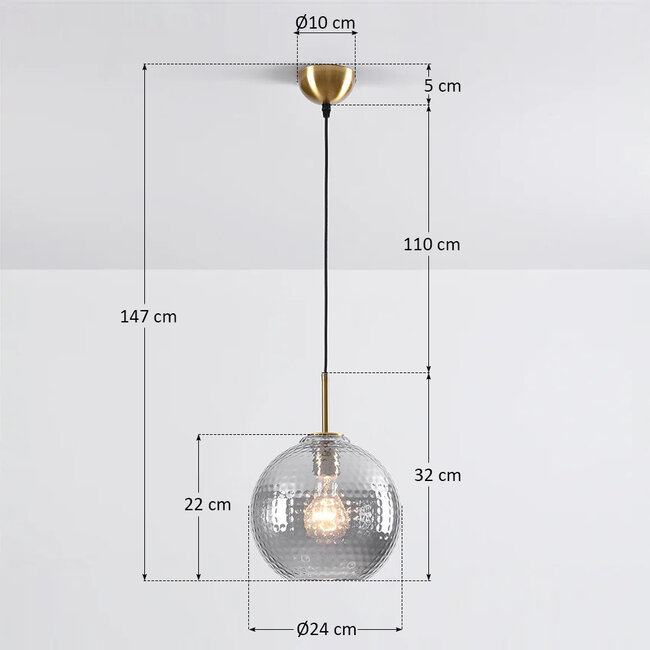 Johnny pendant light with ribbed smoked glass