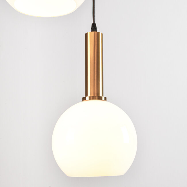 3-light pendant light Aiden with opal glass - opal and gold