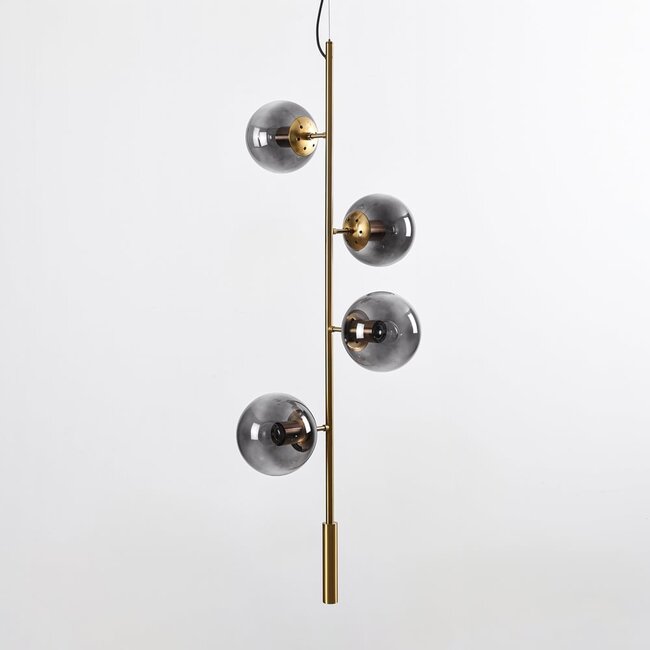 4-light designer pendant light Ferron in smoked glass - smoked and gold