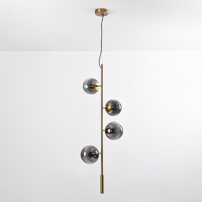 4-light designer pendant light Ferron in smoked glass - smoked and gold