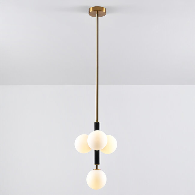 Pendant light Lennard with opal white spheres, 4-light