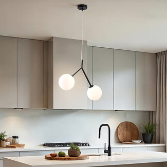 Asymmetrical pendant lamp Dexter 2-light - milky white glass