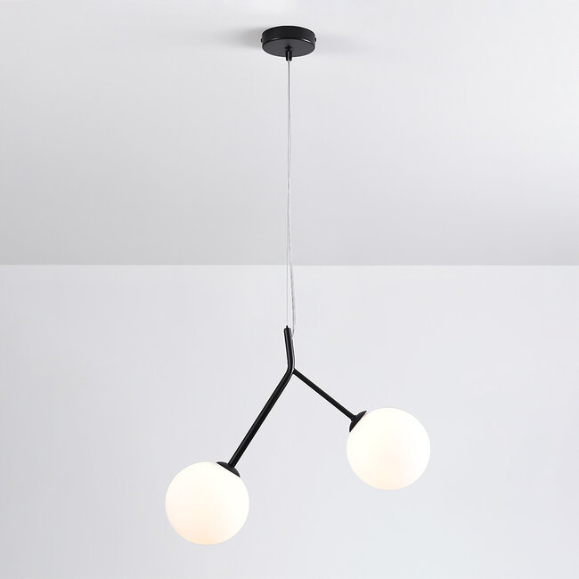Asymmetrical pendant lamp Dexter 2-light - milky white glass