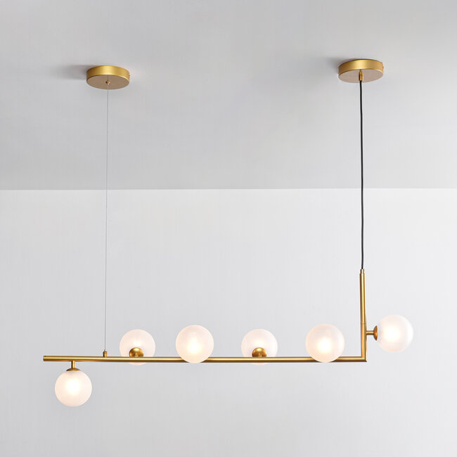 Marcus pendant lamp with opal white glass, 6-light