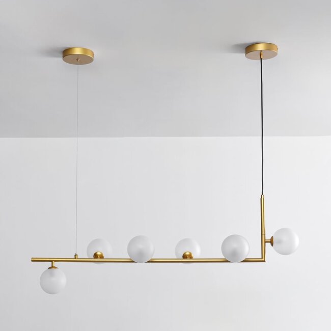 Designer pendant light Marcus with opal white glass, 6-light