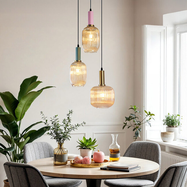3-light pendant lamp with ribbed glass - Amelia