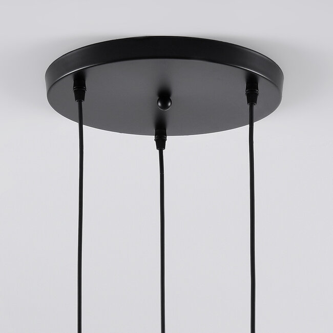 3-light pendant light Amelia with ribbed glass - amber