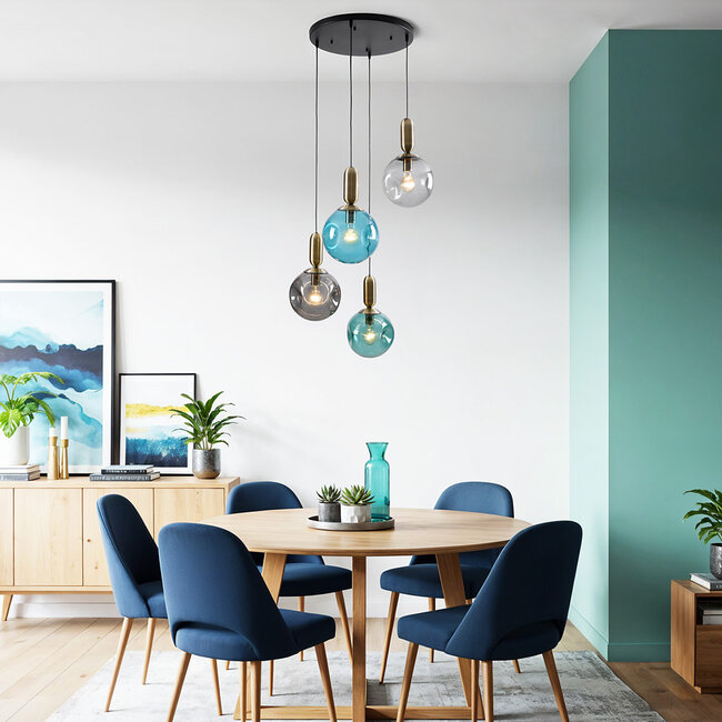 4-light pendant lamp Kevin with wavy glass