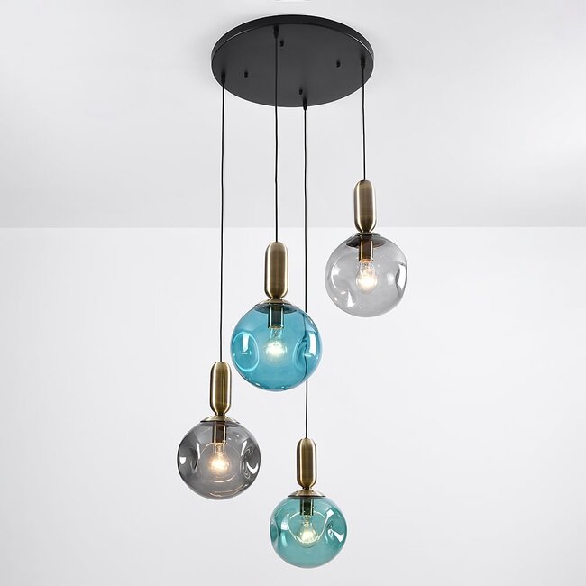 4-light pendant lamp Kevin with wavy glass