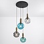 4-light pendant light Kevin with wavy glass