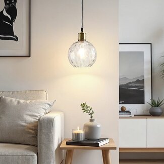 1-light pendant lamp Verona transparent - round glass bulge