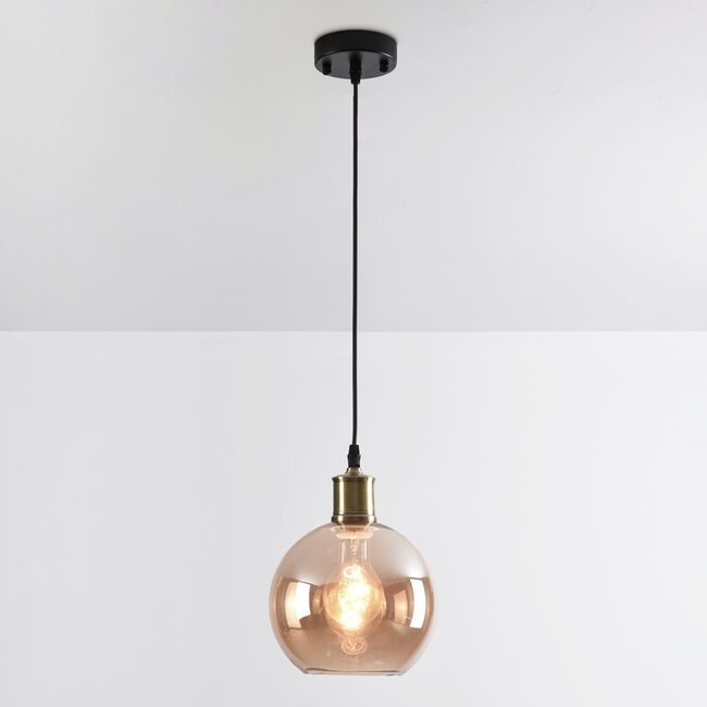 pendant light Lyana with glass globe - smoked or amber
