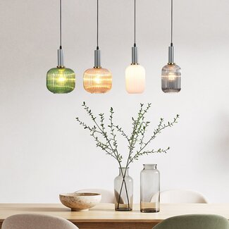 Pendant lamp with four colours of ribbed Glass - Aeneas