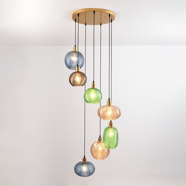 Designer pendant lamp with ribbed glass in various colours - Altair