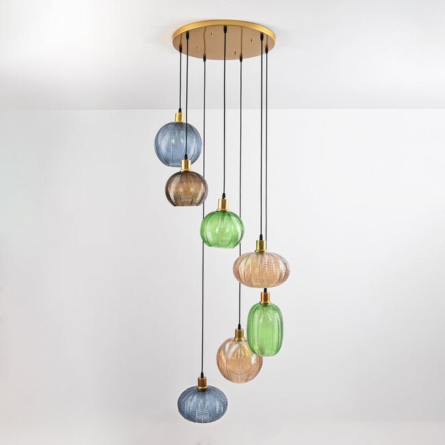 Designer pendant lamp with ribbed glass in various colours - Altair