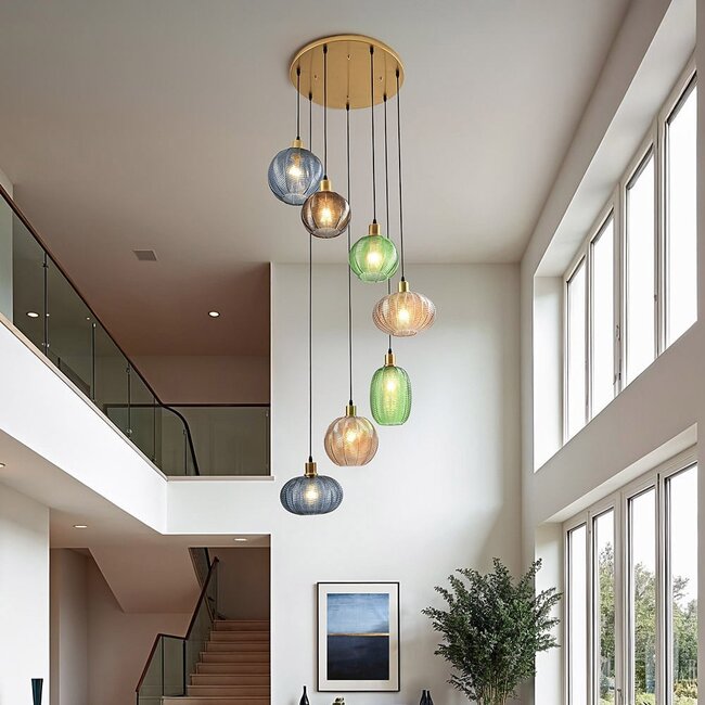 Designer pendant lamp with ribbed glass in various colours - Altair