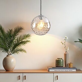 Contemporary cognac glass pendant lamp with bulge - Hades