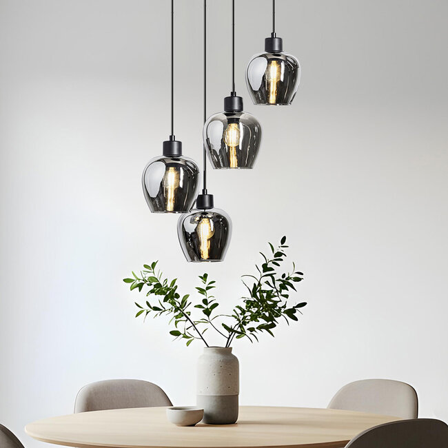 4-light pendant light Raleigh with smoked glass