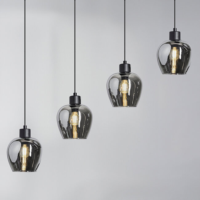 4-light pendant light Sanford with smoked glass