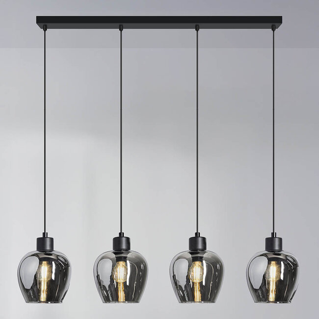 4-light pendant light Sanford with smoked glass