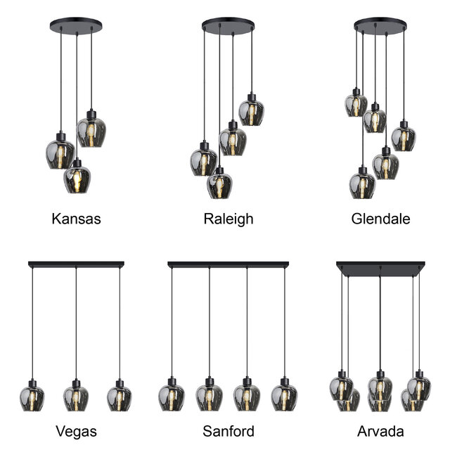 6-light pendant lamp with smoked glass - Arvada