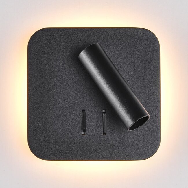 Square wall lamp with illuminated wall plate and swivelling spotlight - Sofian