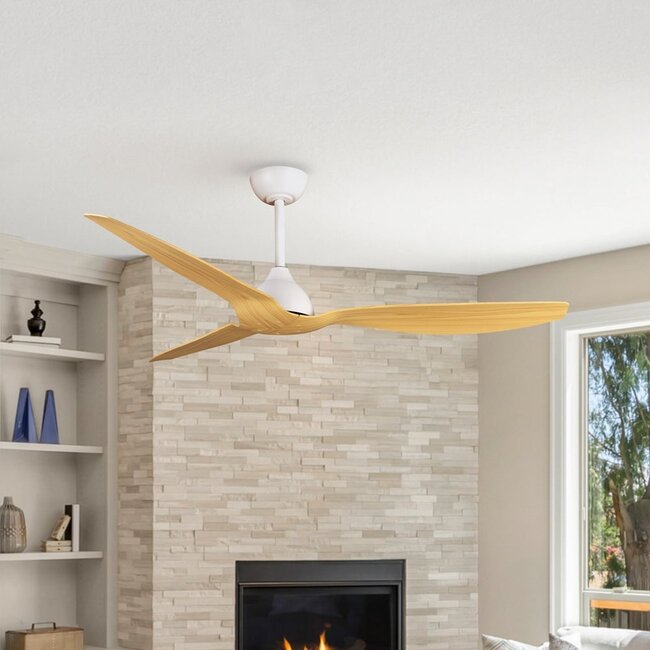 Iska ceiling fan in warm beech wood colour with remote control