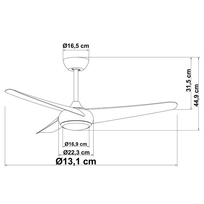 Ventus ceiling fan with integrated LED and remote control in warm beech wood look