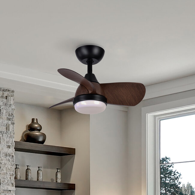 Compact ceiling fan Vietor incl. LED and remote control - black with dark brown