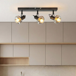 Ceiling lamp with smoked grey glass, 3-light - Elias