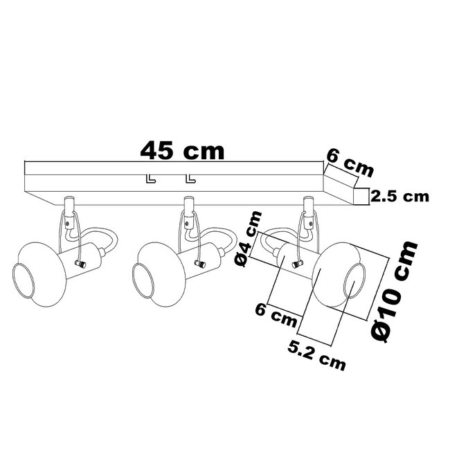 Ceiling light with smoked grey glass, 3-light - Elias