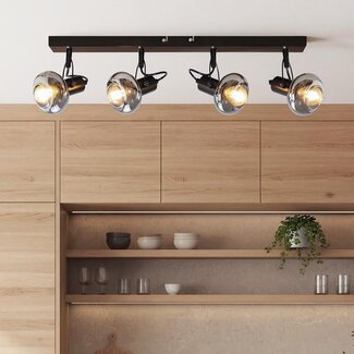 Ceiling lamp with smoked grey glass, 4-light - Elsa