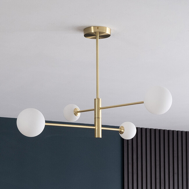 Stiri 4-light ceiling lamp in gold with milky white glass