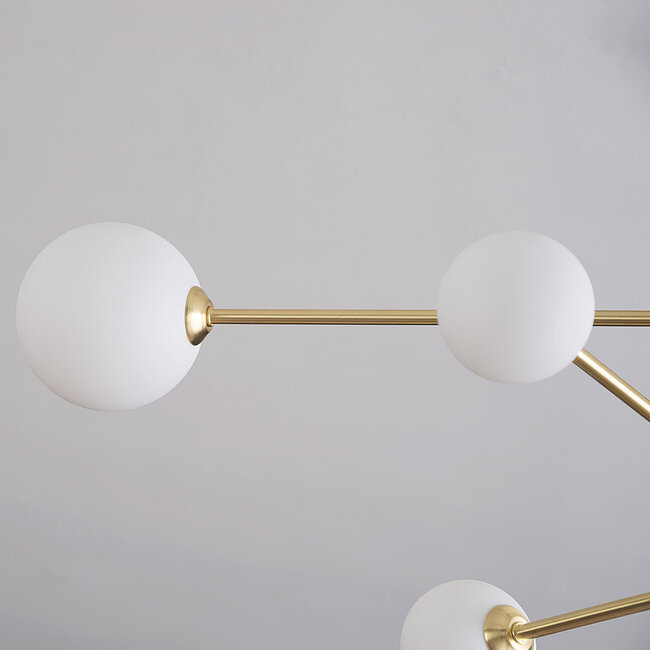 6-light ceiling light Sest - gold with milk-white glass globes