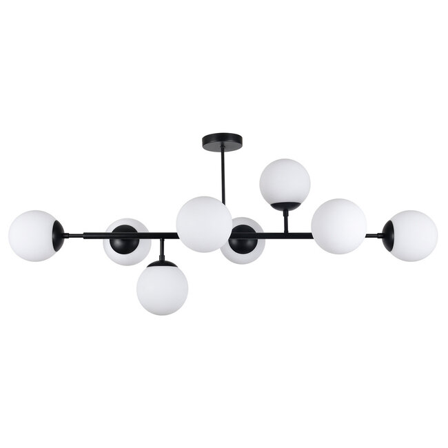 8-light ceiling light Osem - black with milk-white glass globes