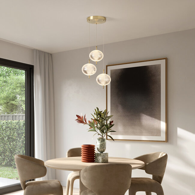 3-light pendant light Hopea with 3-step dimmable LED - gold