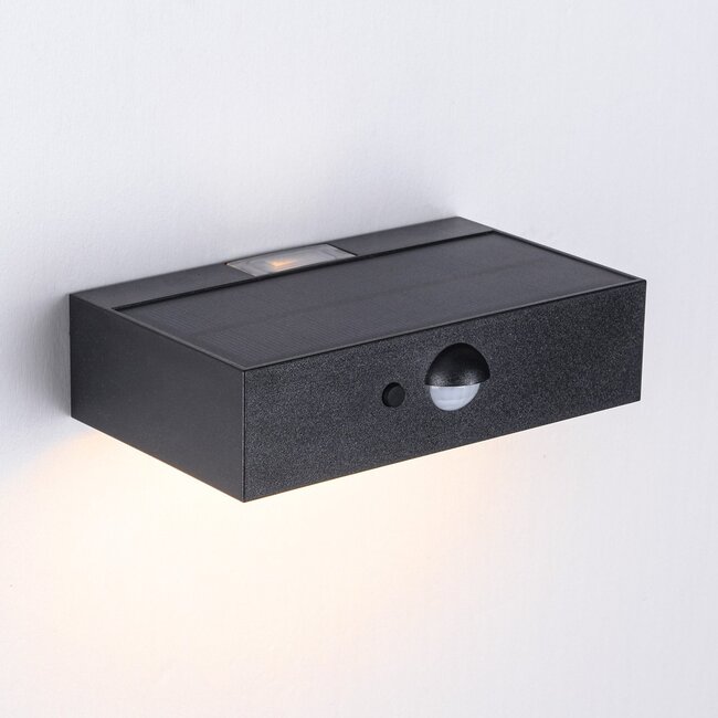 Black solar outdoor wall light with sensor - Brock