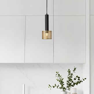 1-light pendant light Ouro - black and gold with honeycomb design