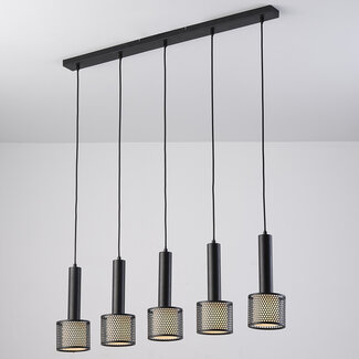 Black industrial pendant lamp, 5-light - Fosco