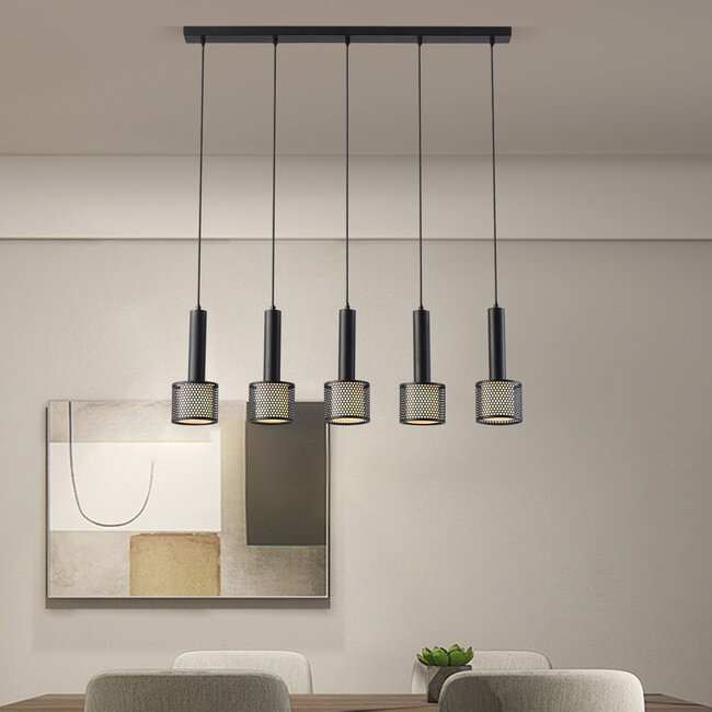 Black Industrial pendant lamp, 5-light - Fosco