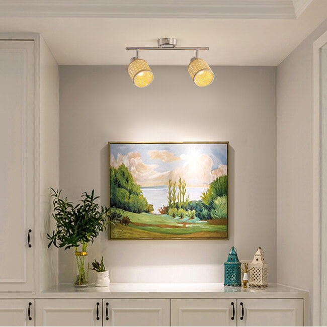 Woven rattan ceiling lamp, 2-light - Ferro