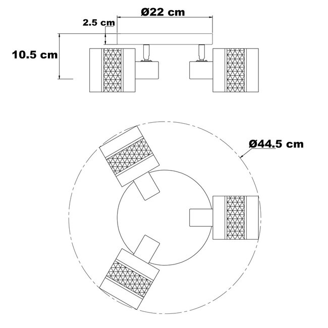 Rattan ceiling spotlight, 3-light - Besi