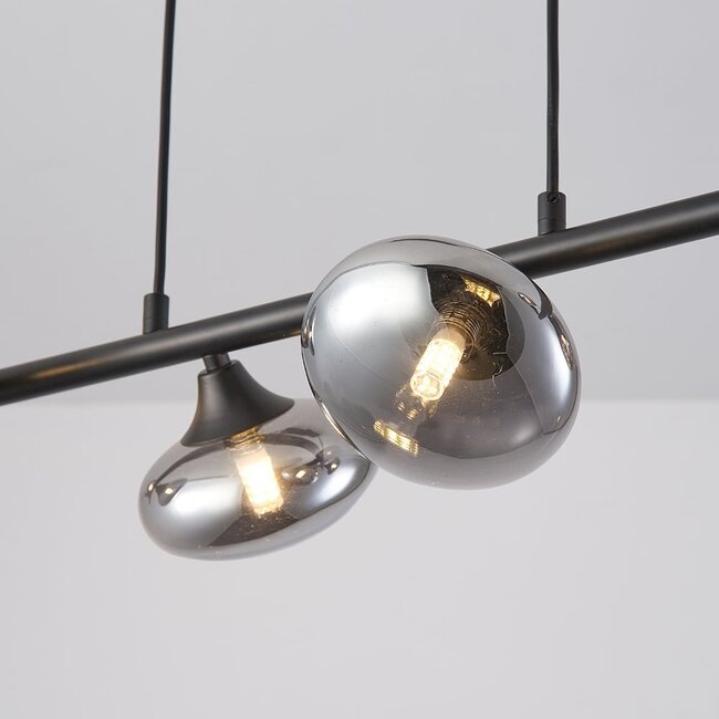 Pendant lamp with smoked glass, 6-light - Ovais