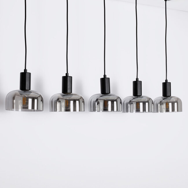 Pendant lamp with smoked glass and Mirror effect, 5-light - Cinza