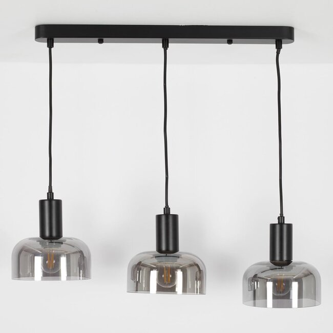 3-light pendant light Pilka - smoked glass with mirror effect