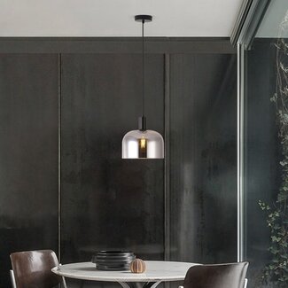 pendant light Apvali - smoked grey glass and matte black