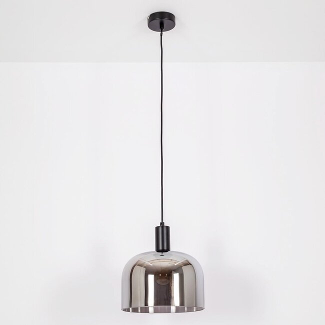 pendant light Apvali - smoked grey glass and matte black