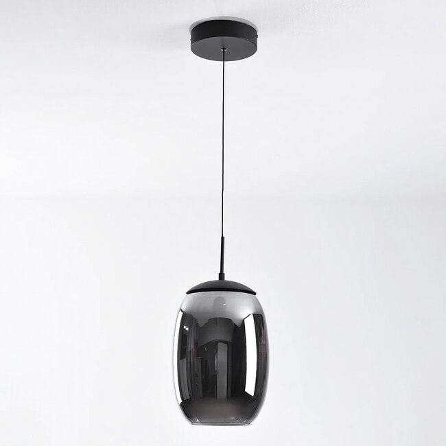 3-step dimmable pendant light Nadine - smoked grey glass and black