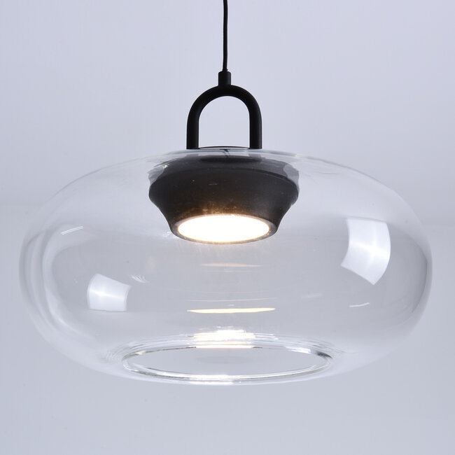 3-step dimmable pendant light Aylin - oval clear glass and black
