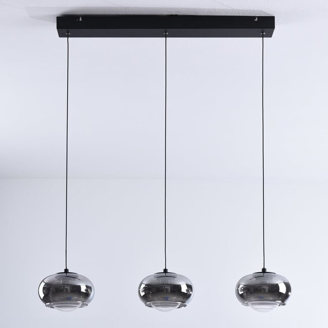 3-step dimmable 3-light pendant light Vive - smoked glass